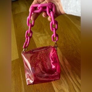 Hot Pink Chain Handle square Bag